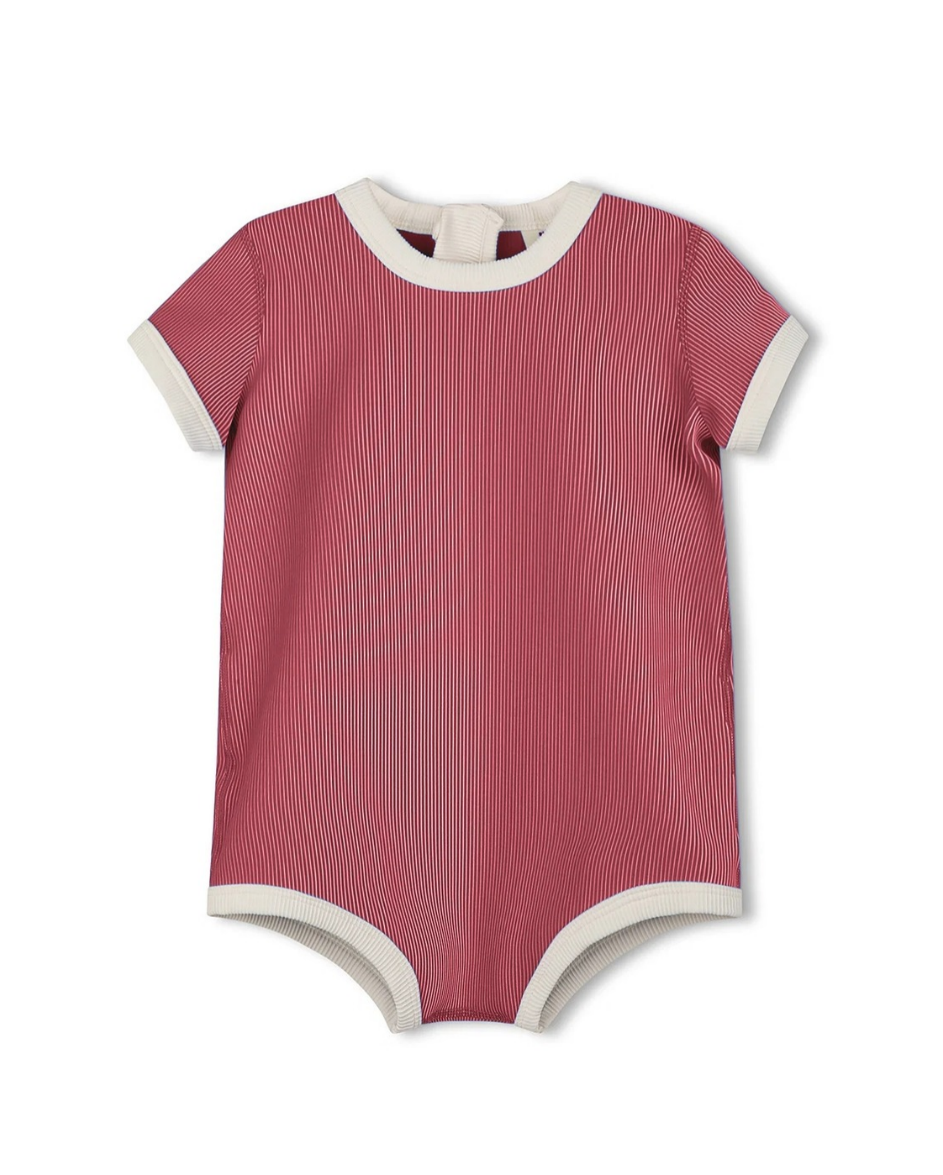 Mini Stripe Infant Onesie - Clay Red
