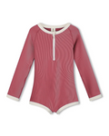 Mini Stripe Rashie Onesie - Clay Red