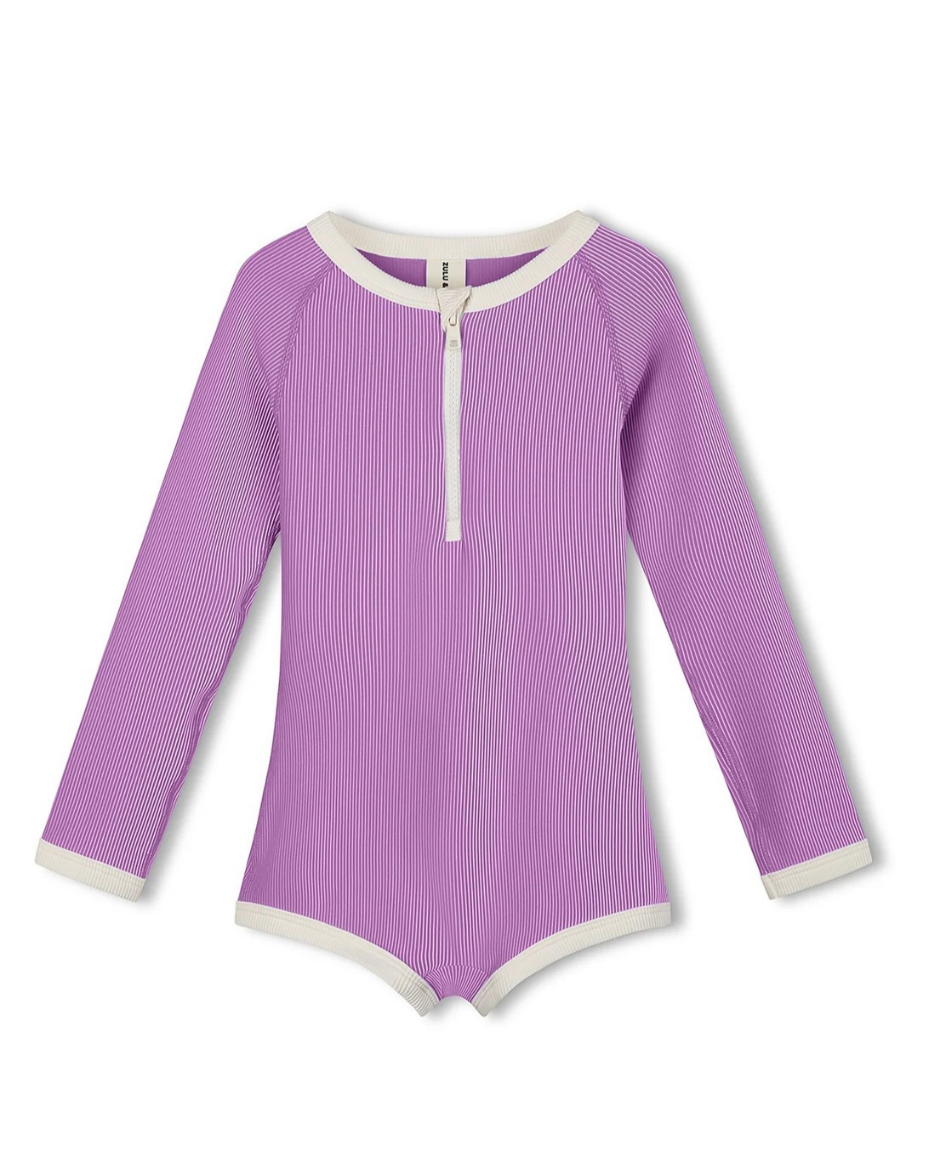 Mini Stripe Rashie Onesie - Lilac