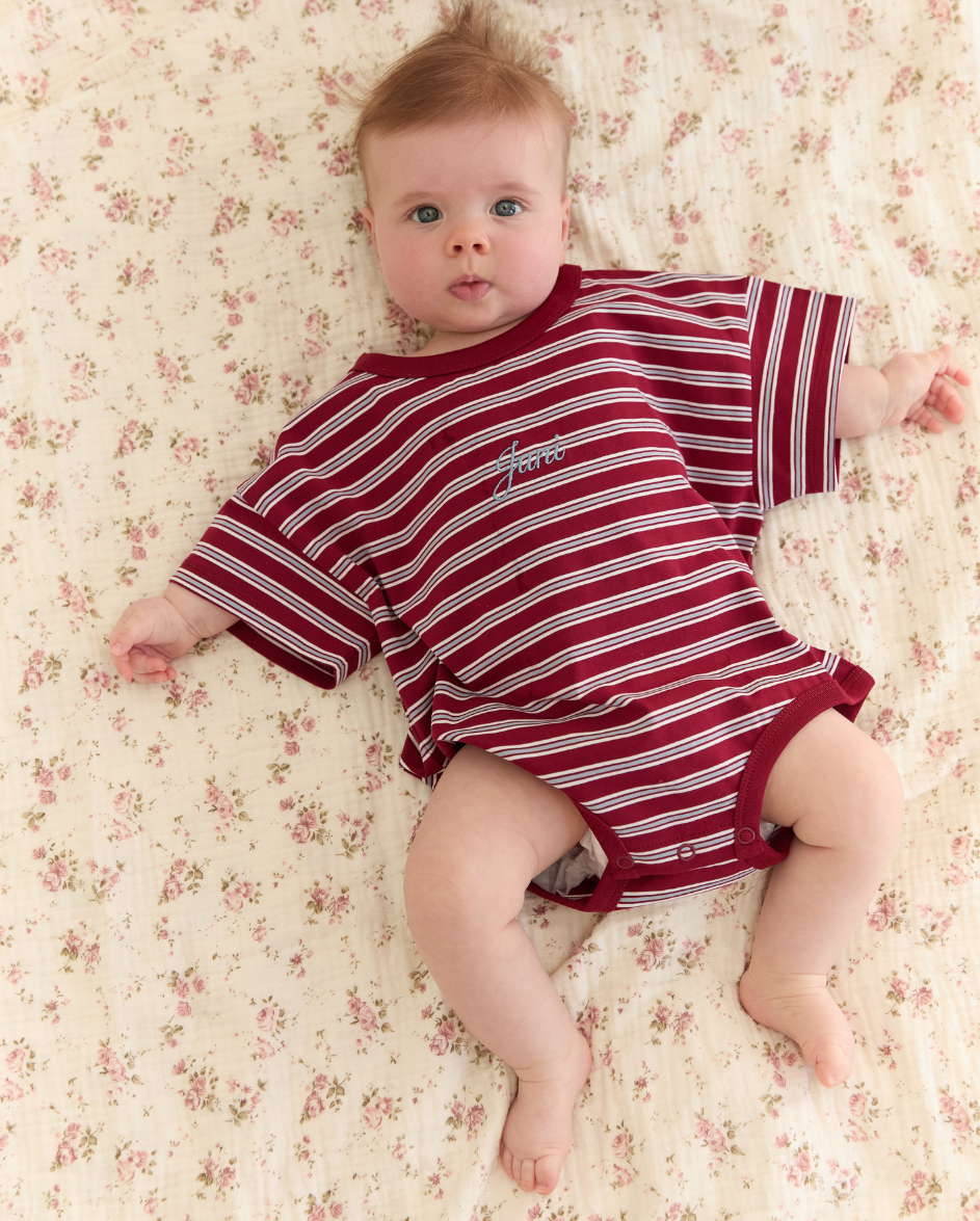 Riley T-Shirt Romper Cherry Stripe