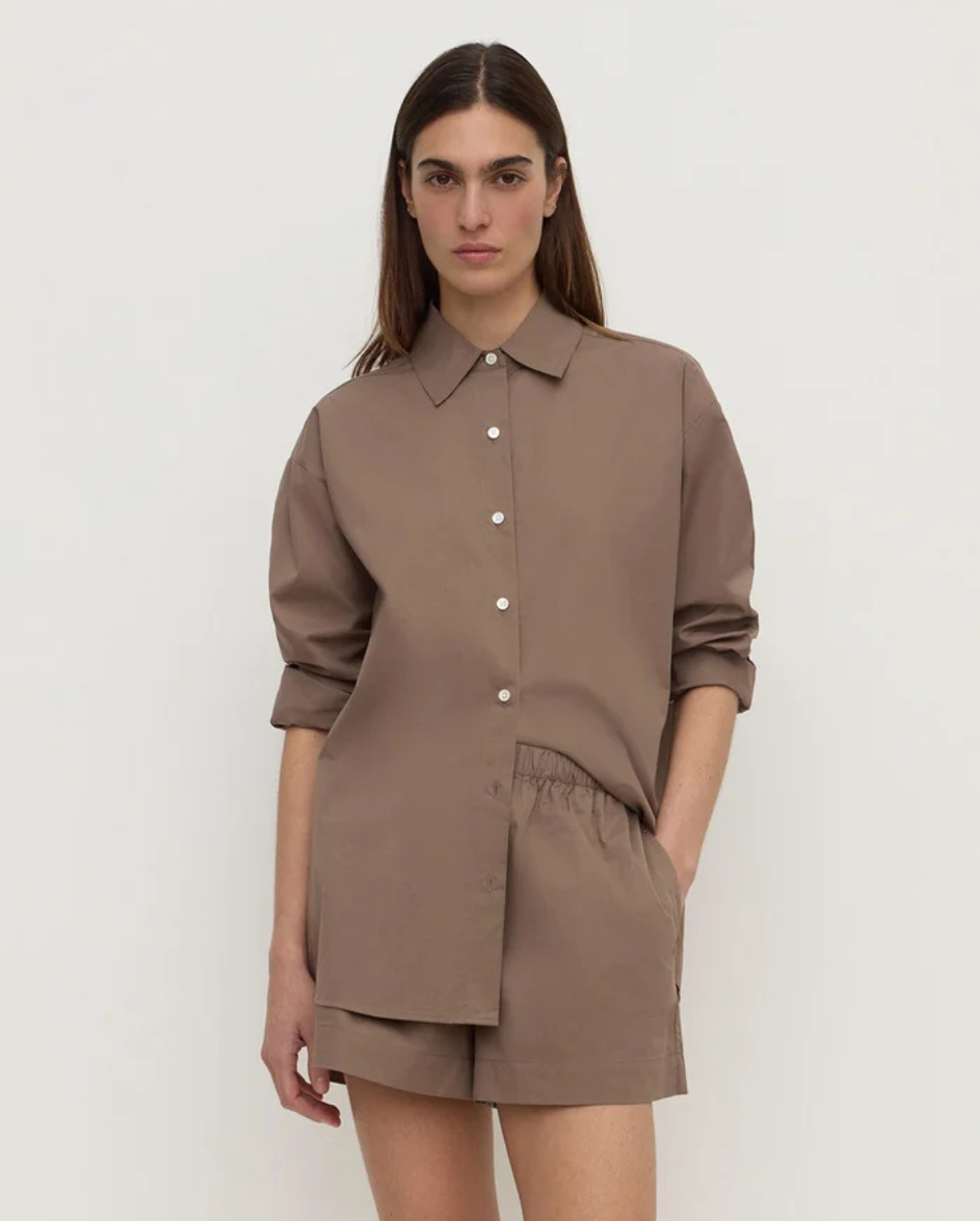 Micha Poplin Shirt Dark Sand