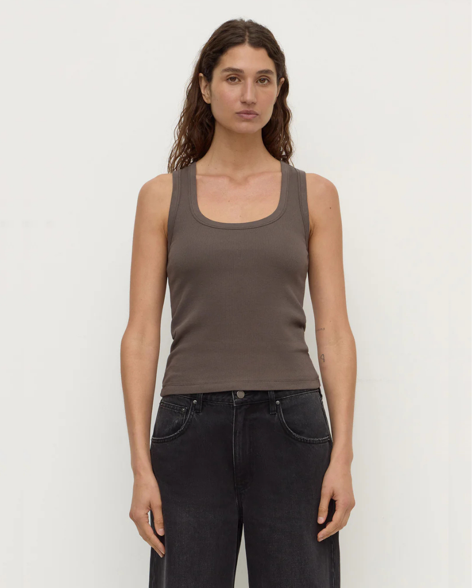 Robyn Scoop Neck Rib Tank Bark