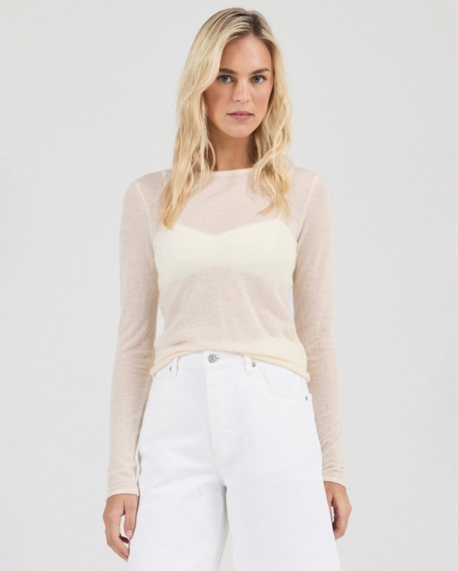 Amelie Knit Long Sleeve Top White