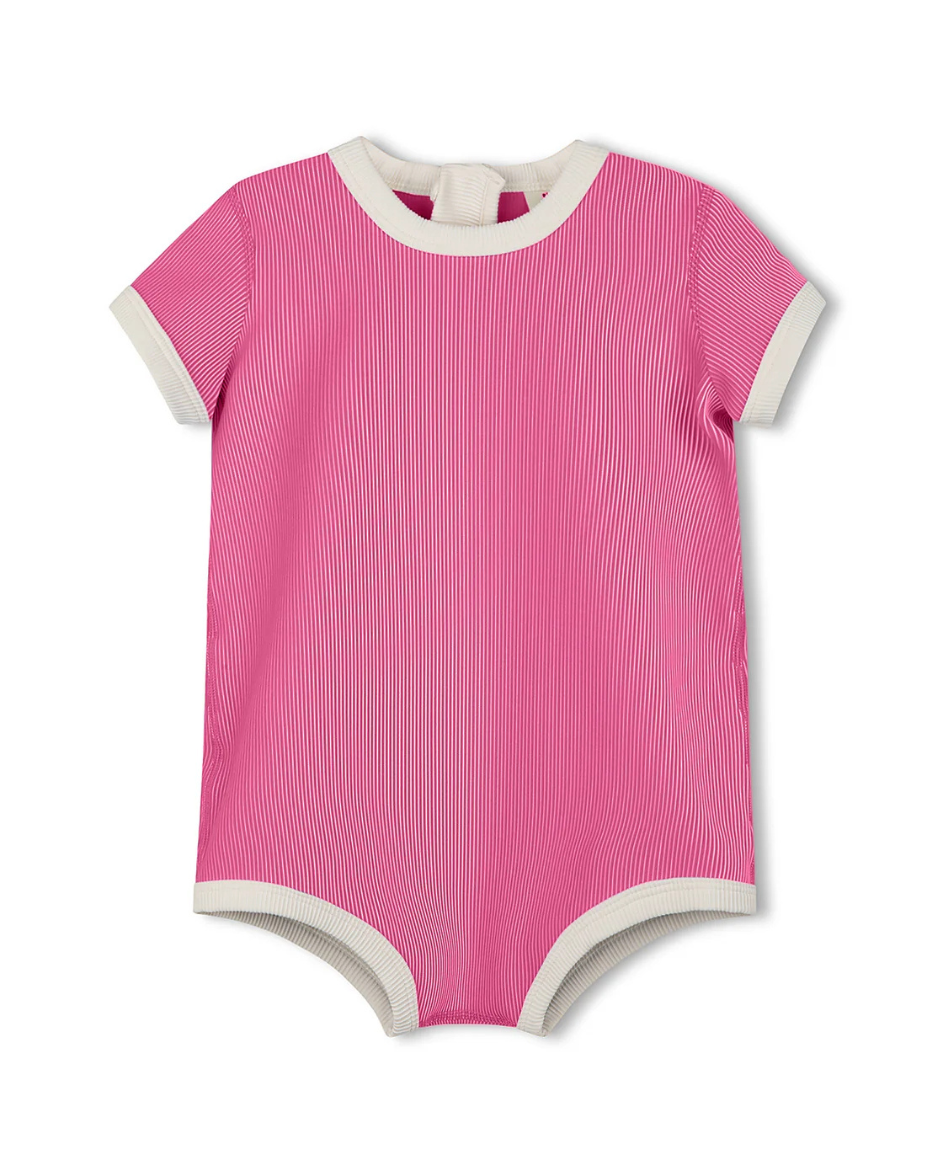 Mini Stripe Infant Onesie Shell Pink