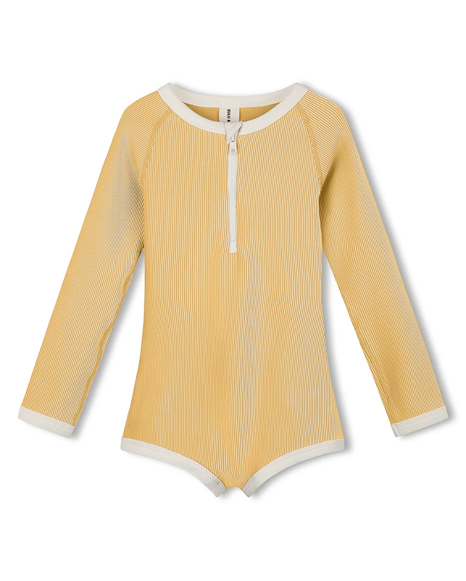 Mini Stripe Rashie Onesie Marigold