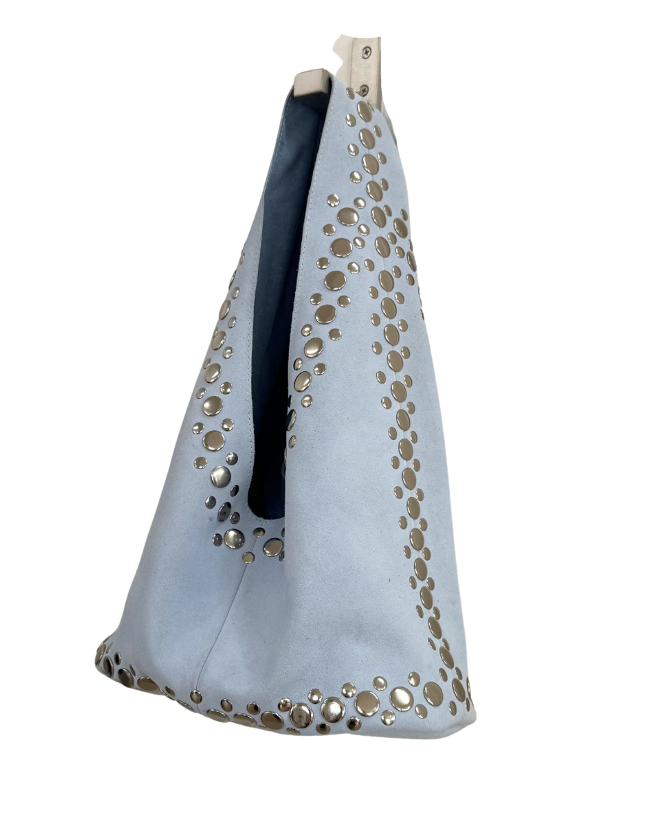 Leather Suede Stud Bag Blue
