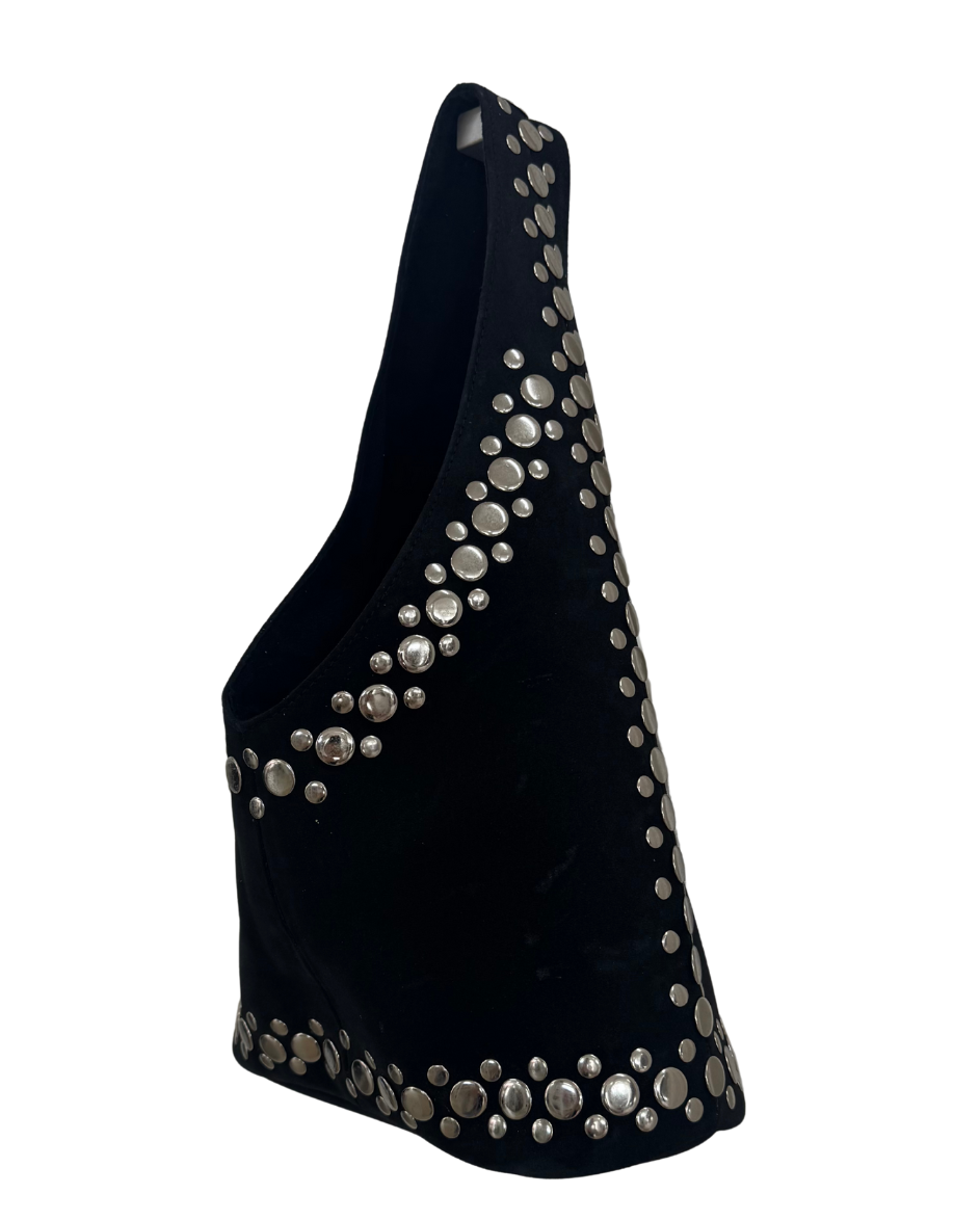 Leather Suede Stud Bag Black