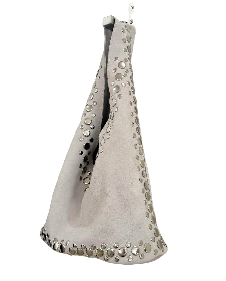 Leather Suede Stud Bag Ivory
