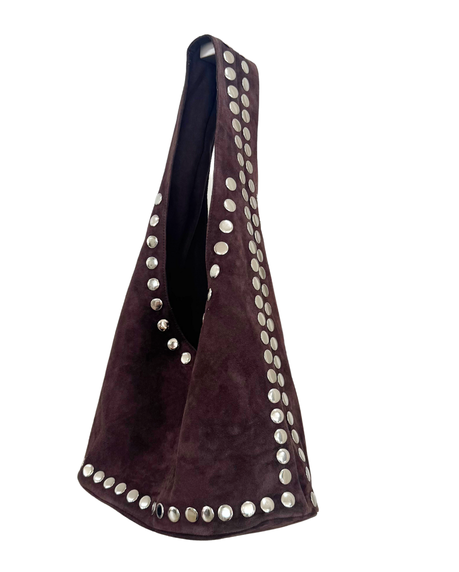 Leather Suede Stud Bag Choc