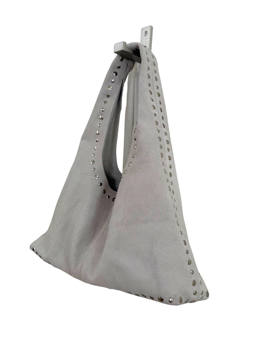 Short Leather Suede Stud Bag Ivory