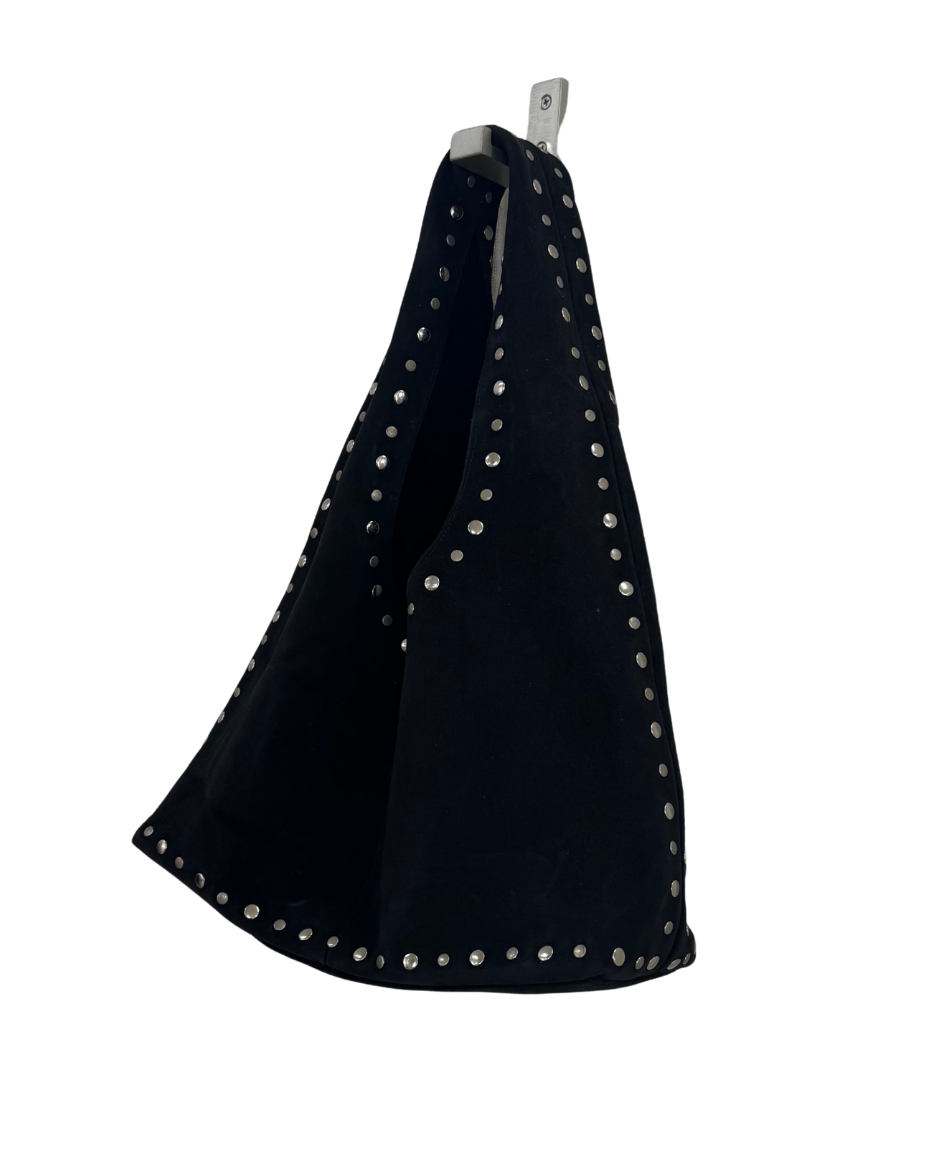 Short Leather Suede Stud Bag Black