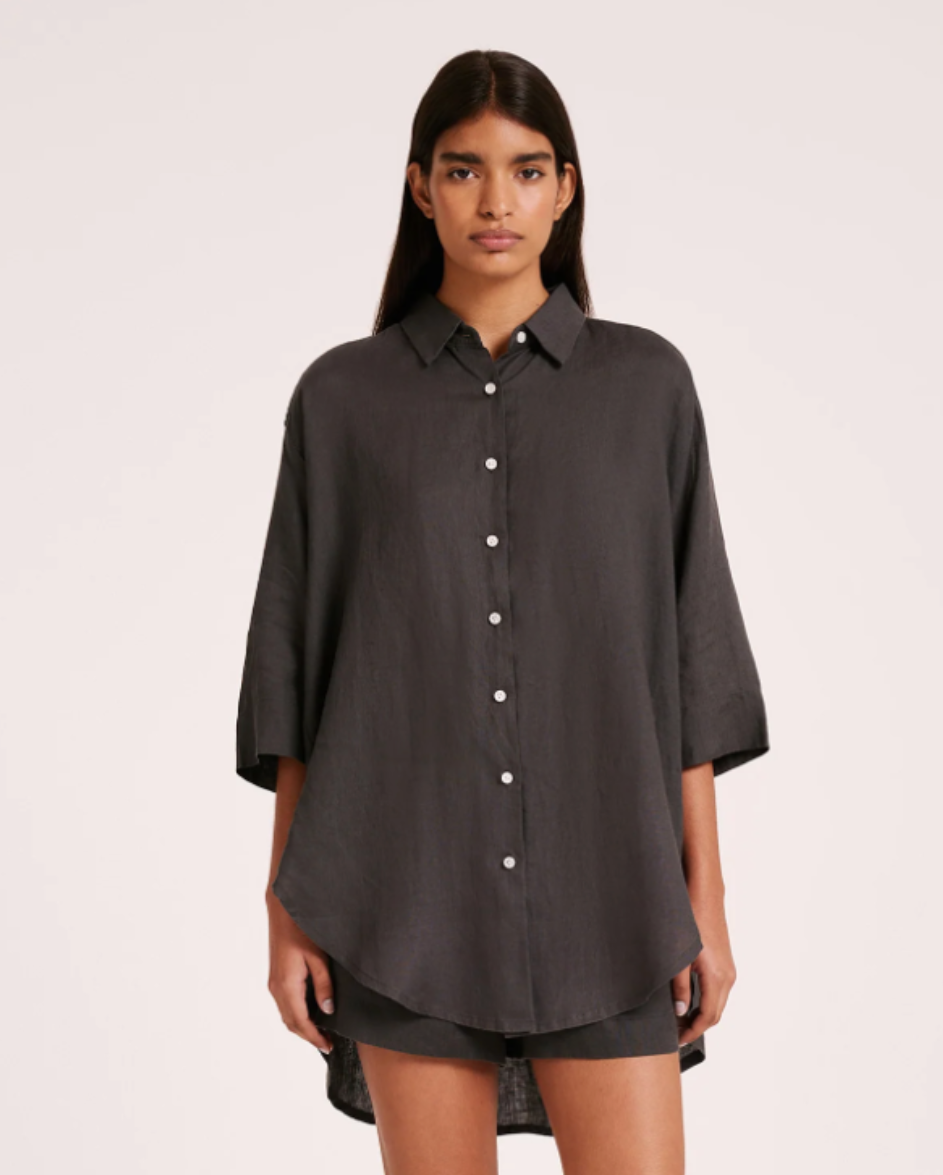 Linen Longline Shirt Coal