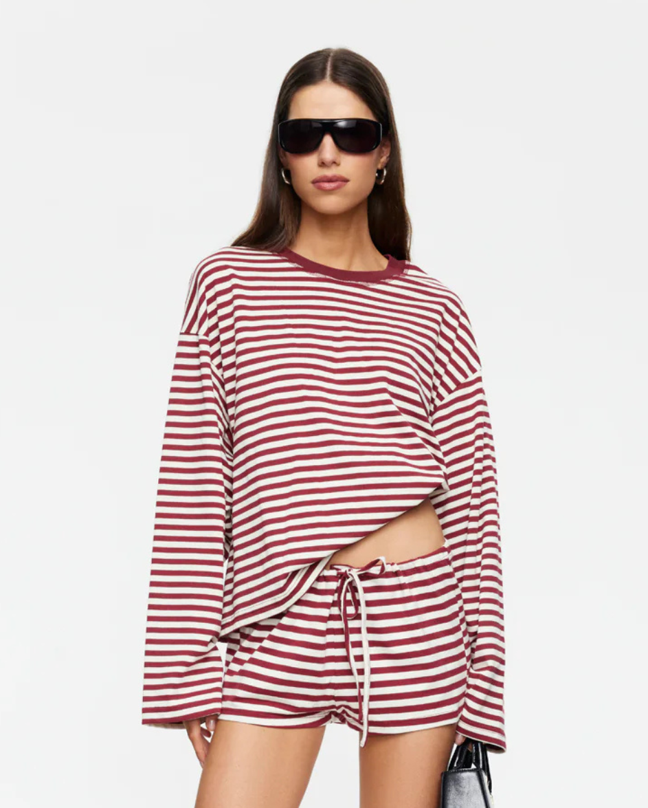 Bloom LS Tee Wine Stripe