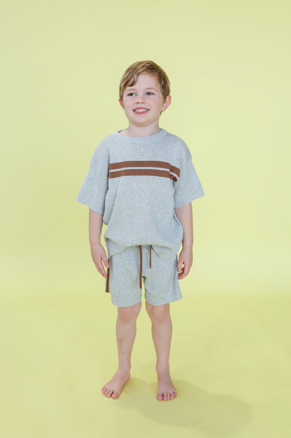 Striped Ribbed Knit Shorts Grey