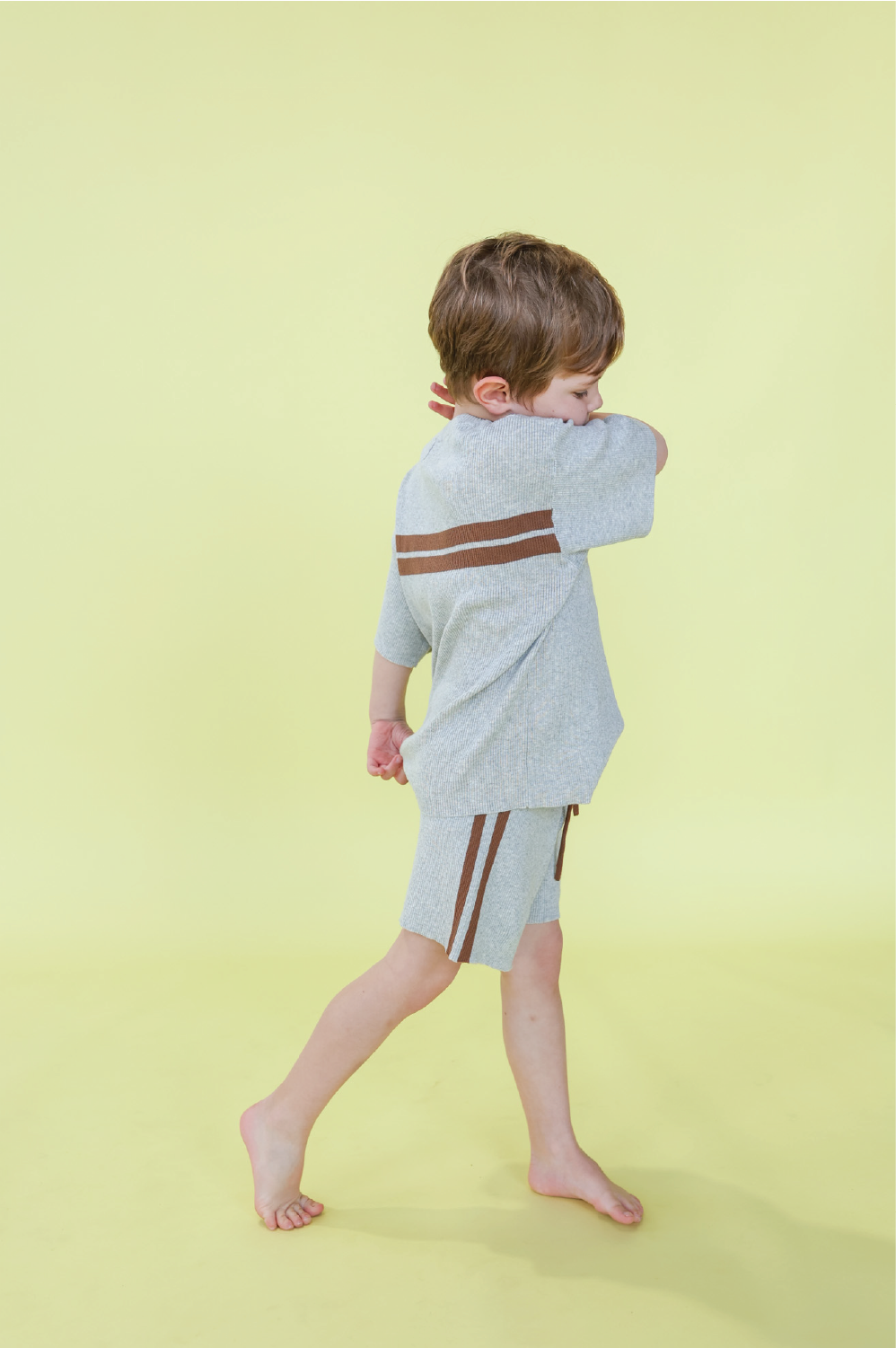 Striped Ribbed Knit Shorts Grey