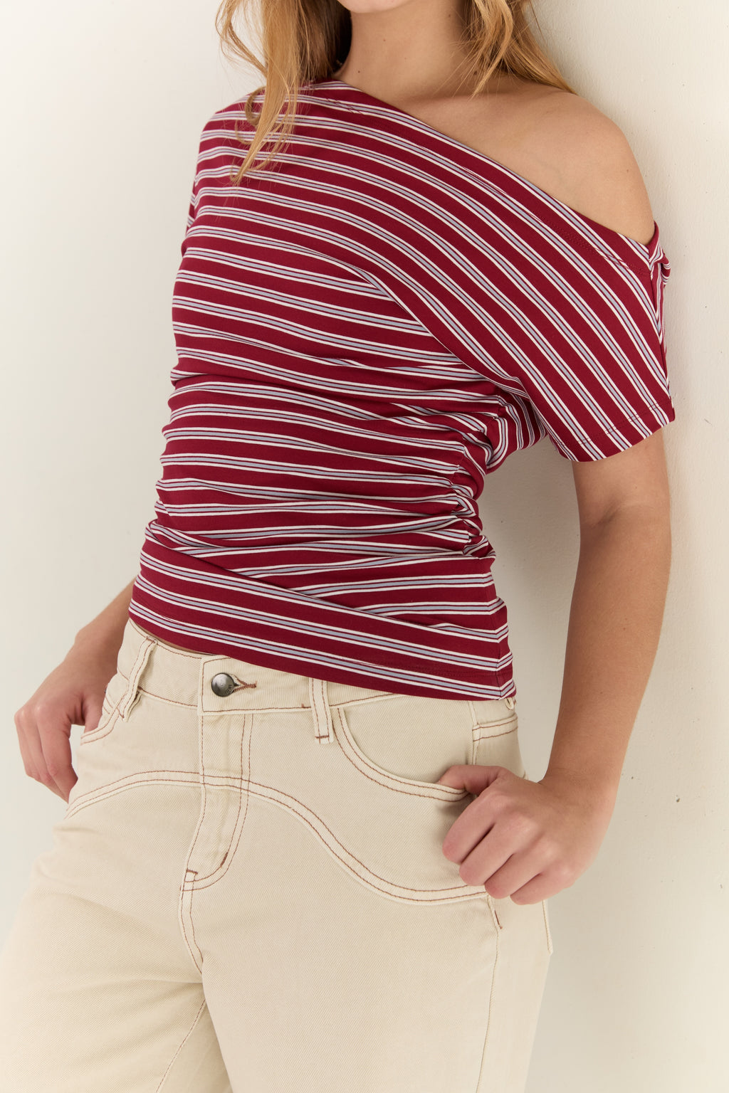 Malthilde Ruched Tee Cherry Stripe