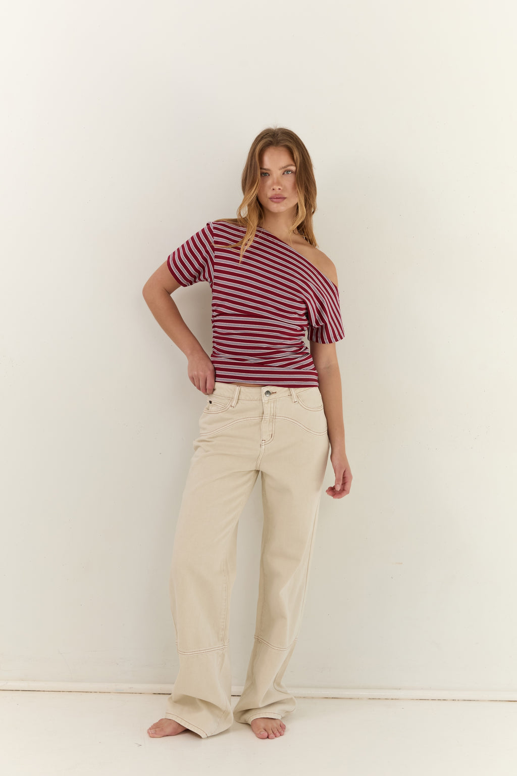 Malthilde Ruched Tee Cherry Stripe