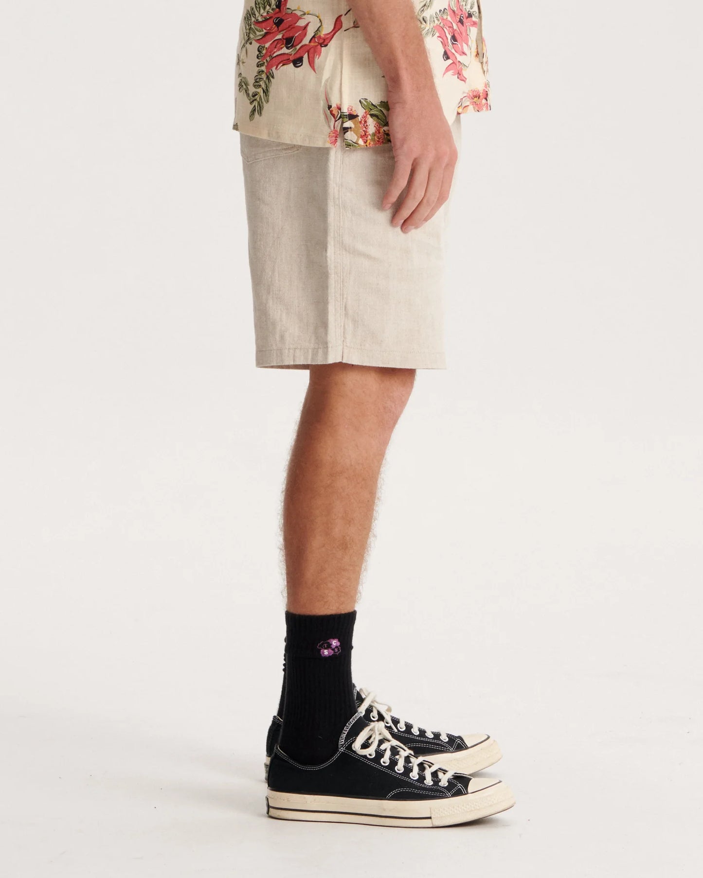 Mens Linen Short Ecru