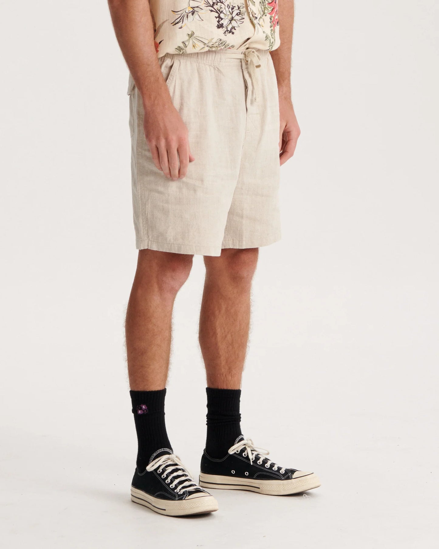 Mens Linen Short Ecru