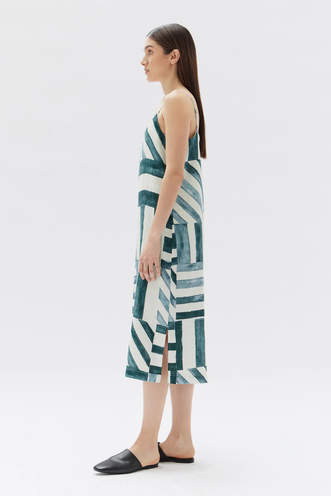 Linen Slip Dress Lagoon Tile Print