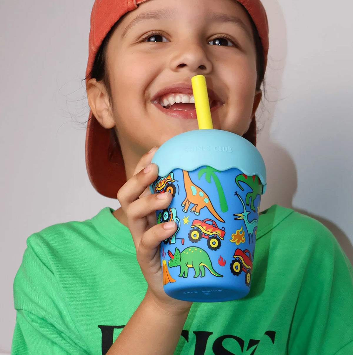 Mini Smoothie Cup & Straw Dino Trucks