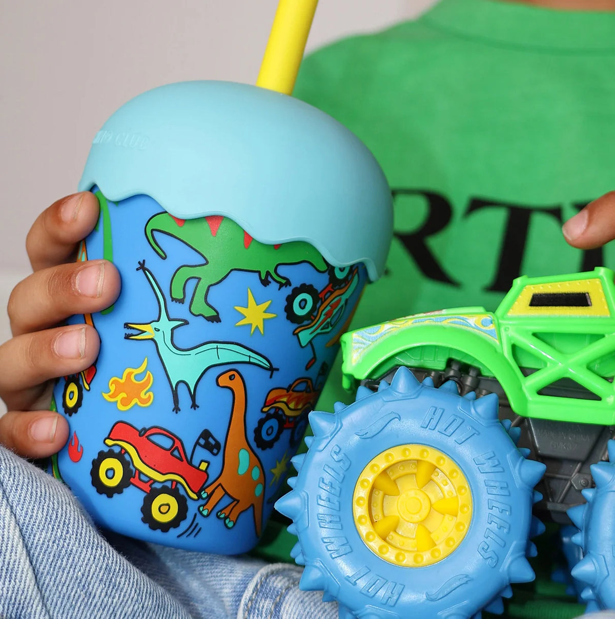 Mini Smoothie Cup & Straw Dino Trucks