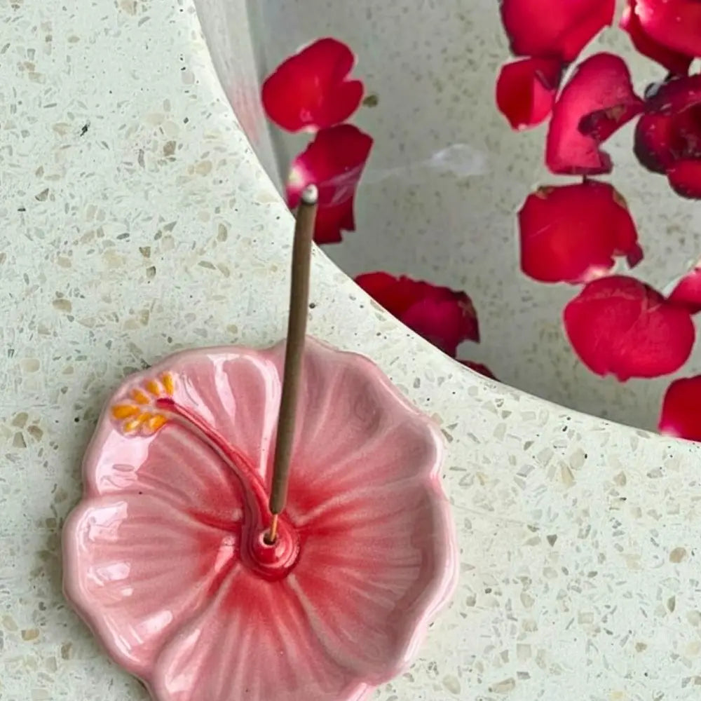 Hibiscus Incense Holder Sunset Red