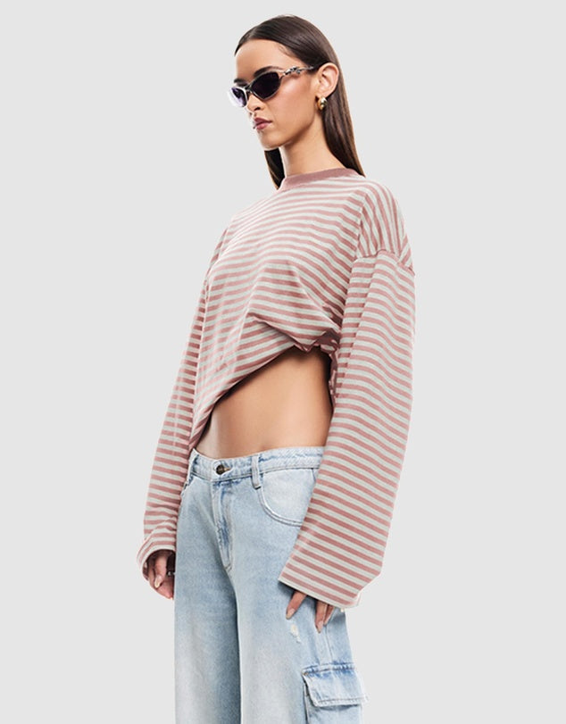 Bloom LS Tee Muted Pastel Stripe