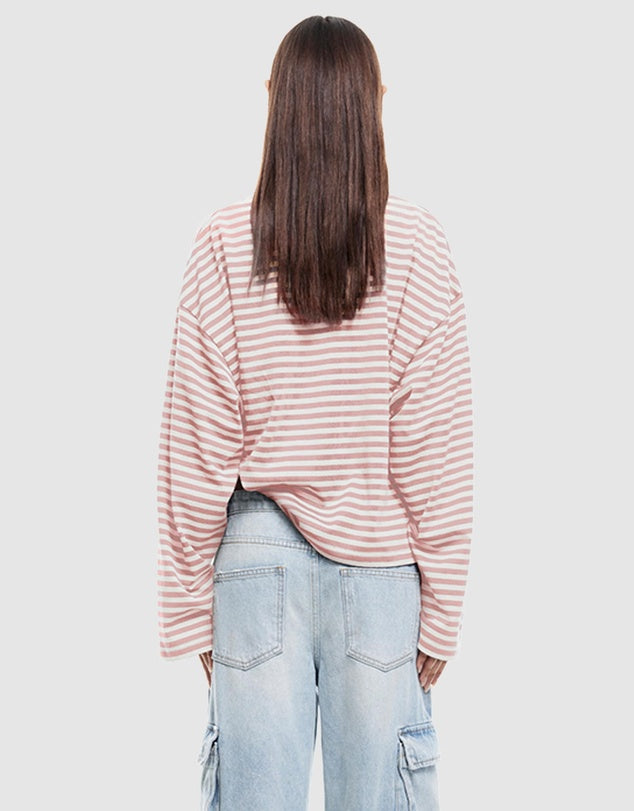 Bloom LS Tee Muted Pastel Stripe