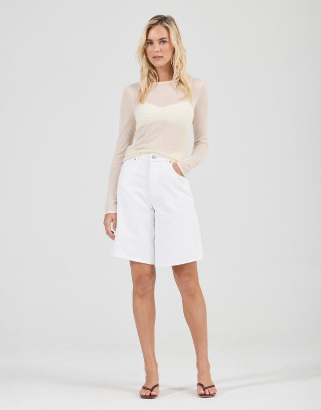 Amelie Knit Long Sleeve Top White