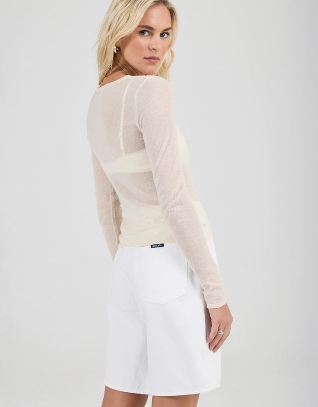 Amelie Knit Long Sleeve Top White