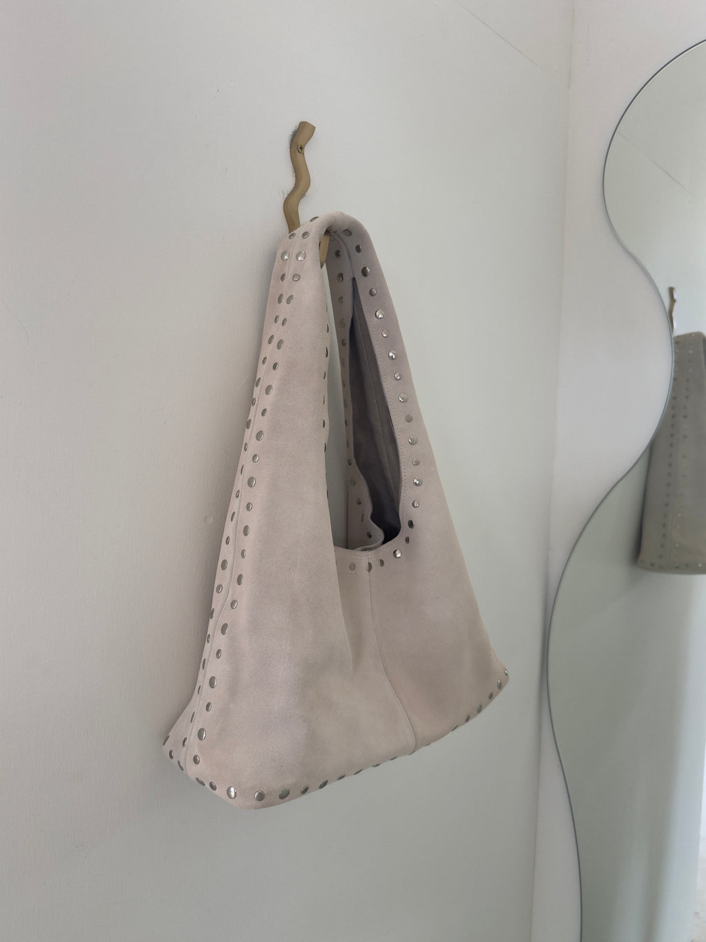 Large Suede Stud Bag Ivory