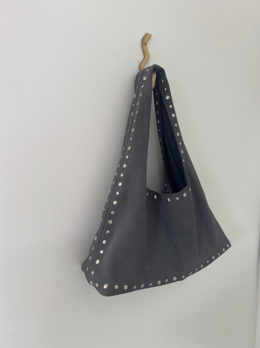 Large Suede Stud Bag Indigo