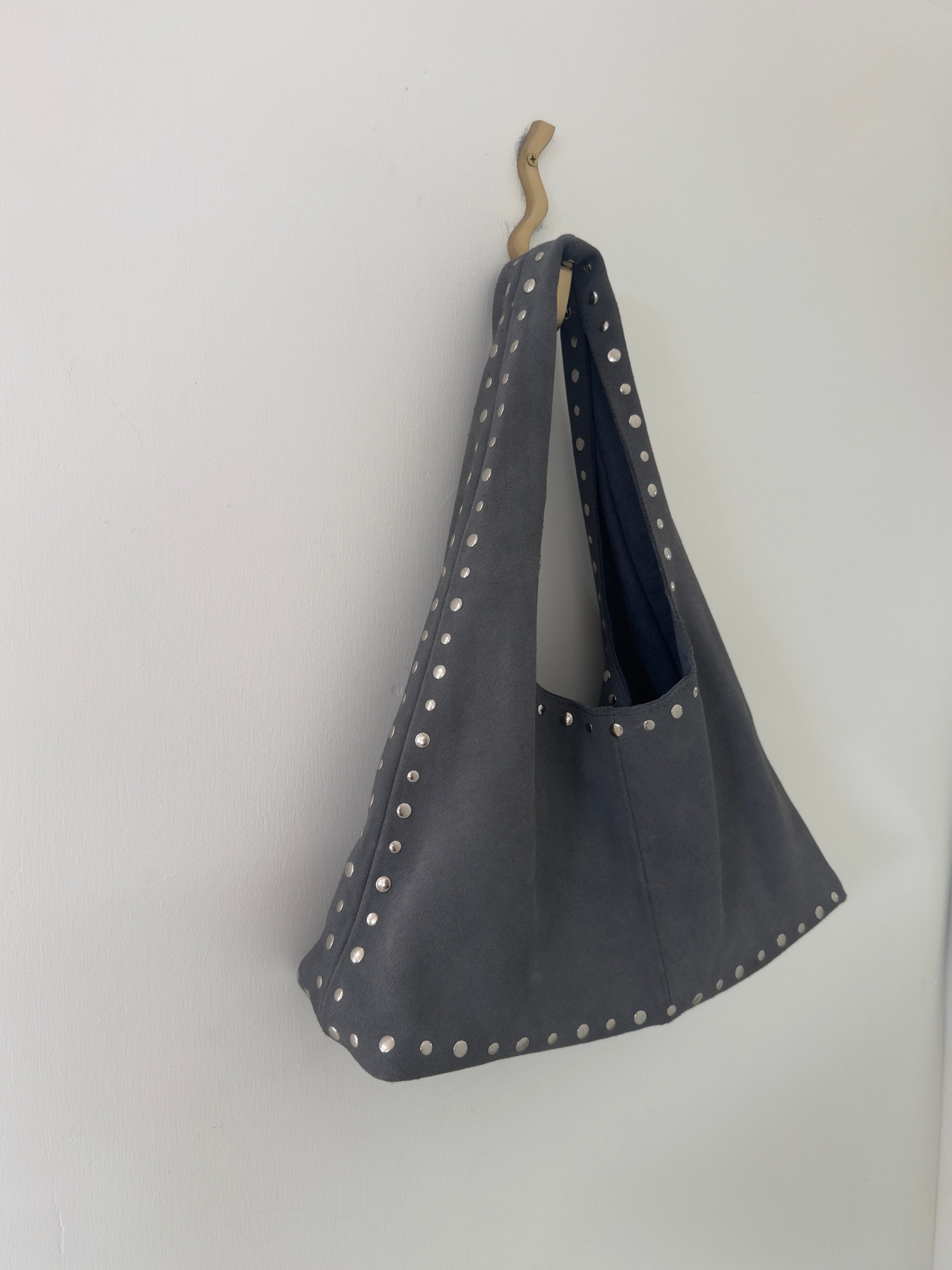 Large Suede Stud Bag Indigo