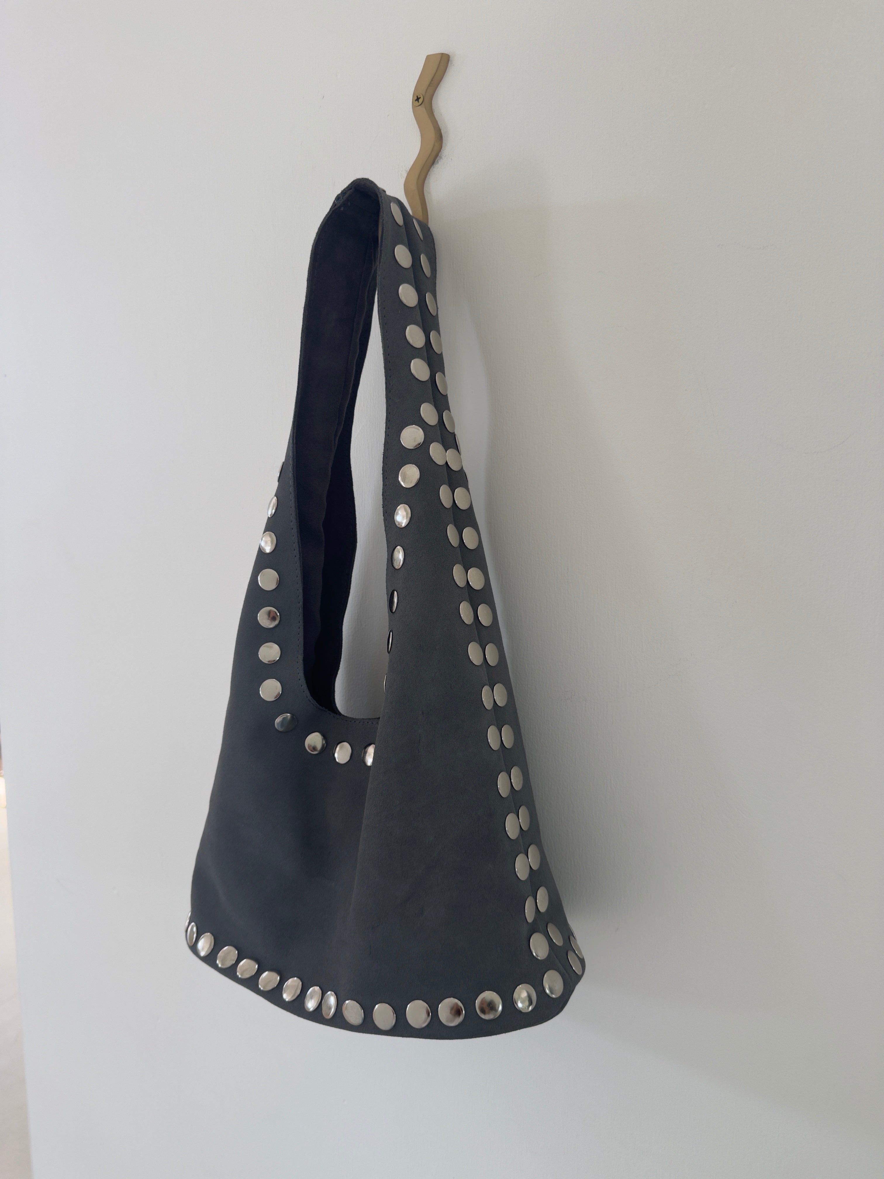 Leather Suede Stud Bag Grey