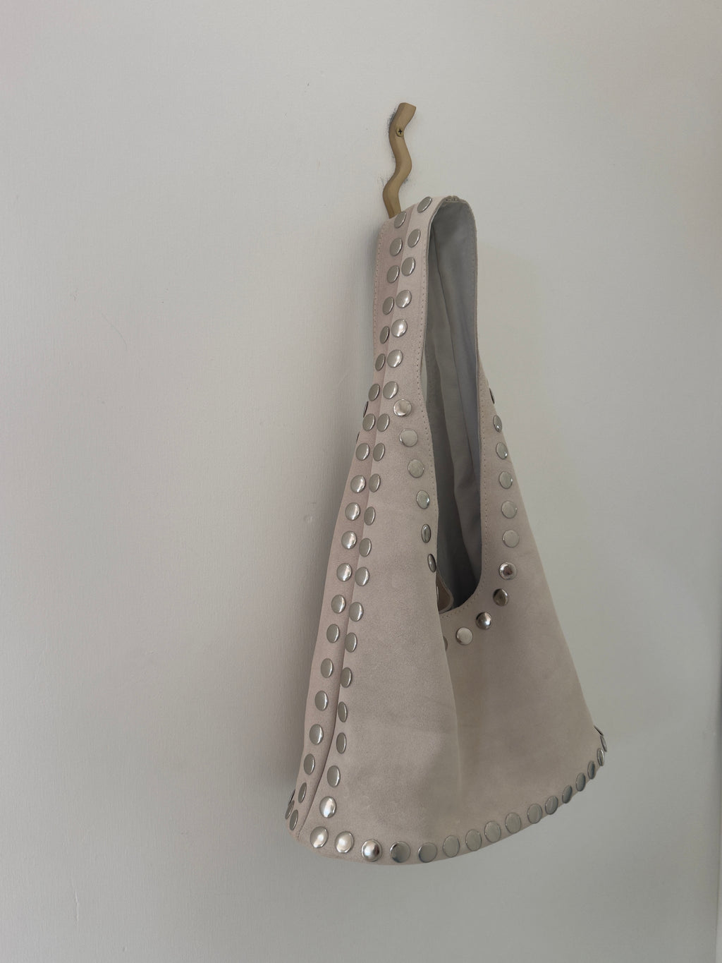 Leather Suede Stud Bag Ivory