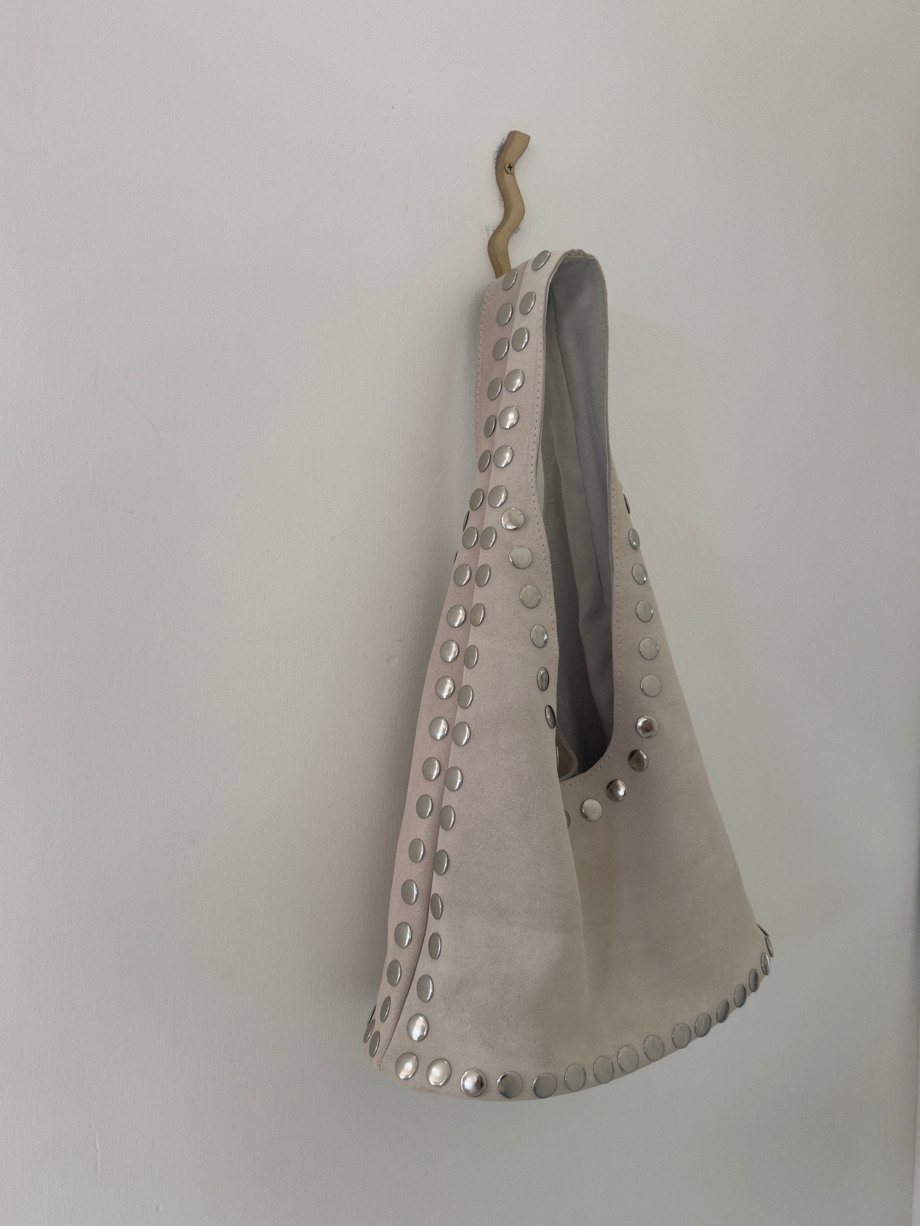 Leather Suede Stud Bag Ivory