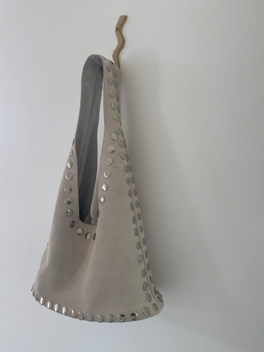 Leather Suede Stud Bag Ivory