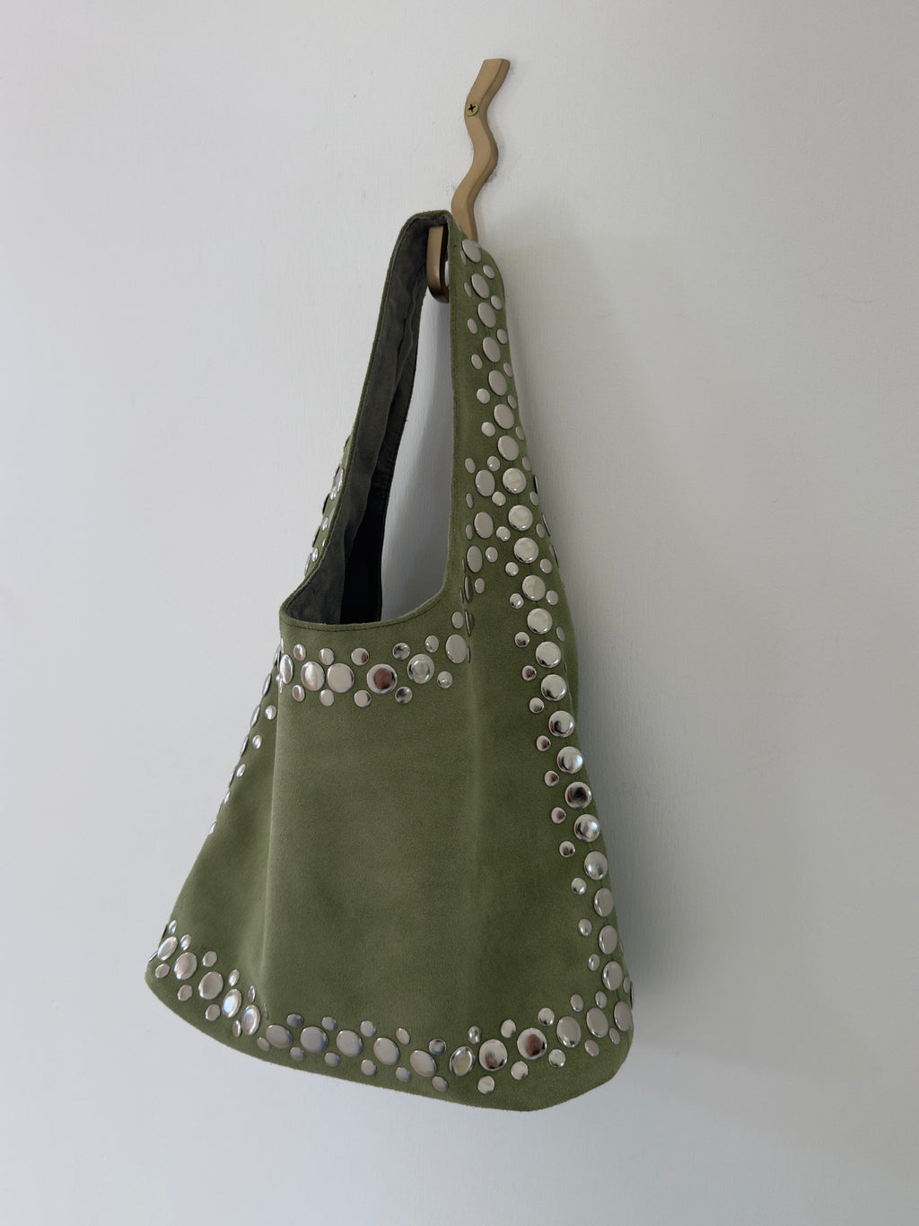 Leather Suede Stud Bag Green