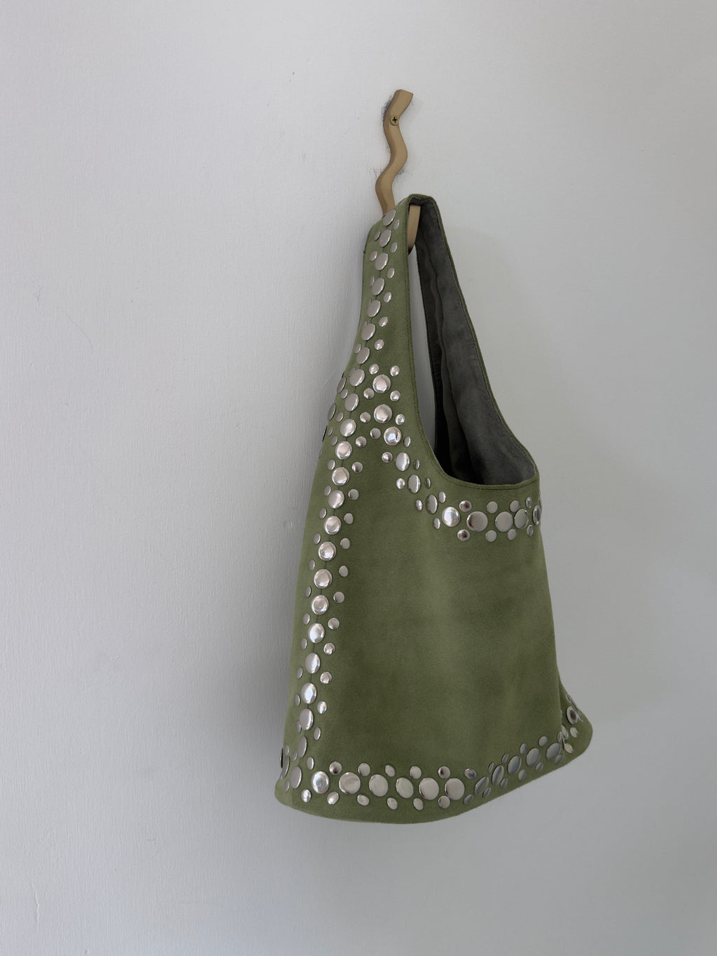 Leather Suede Stud Bag Green