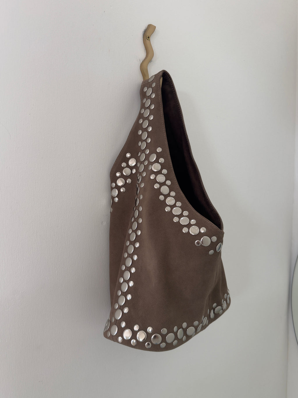 Leather Suede Stud Bag Taupe