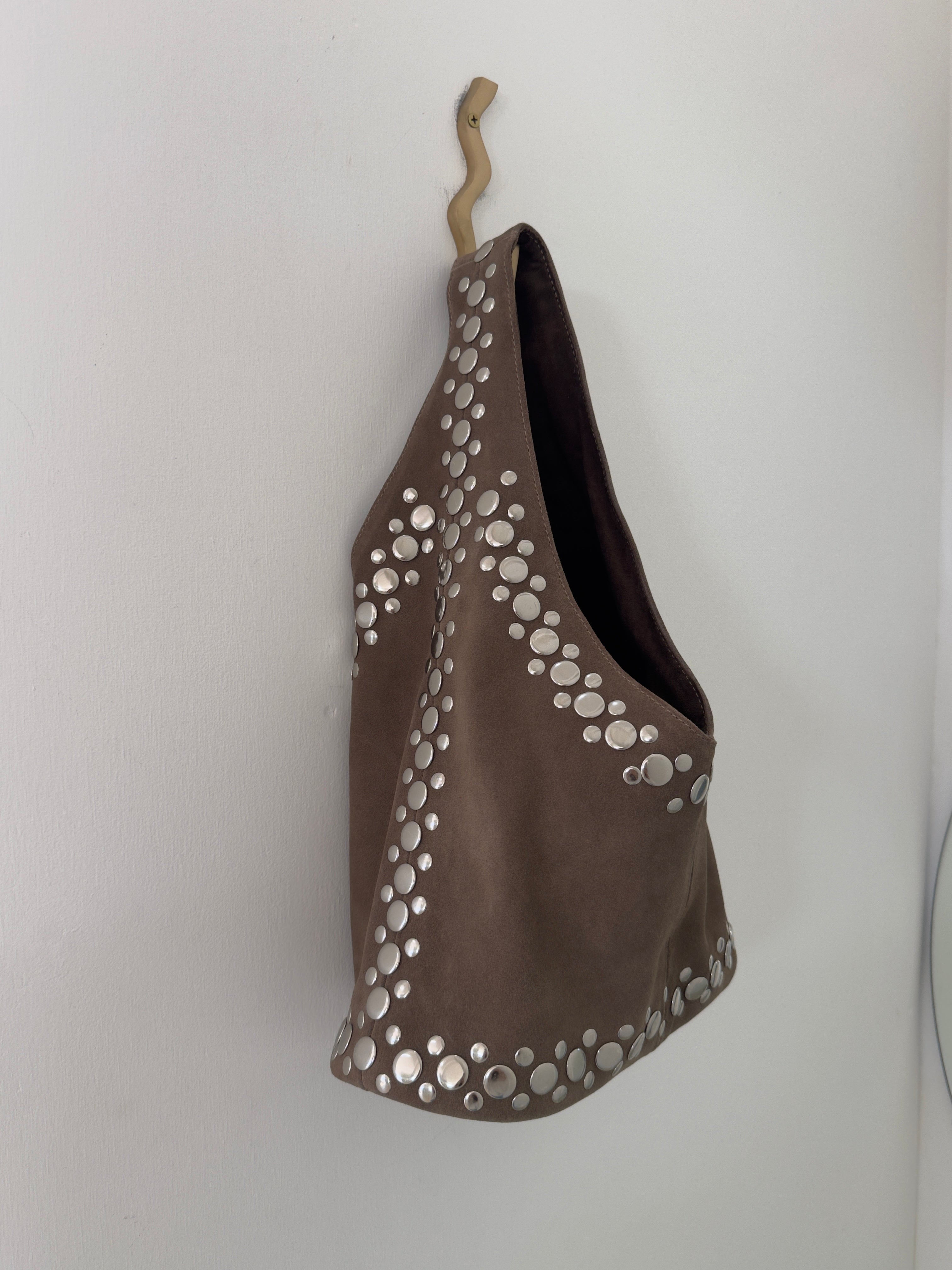 Leather Suede Stud Bag Taupe