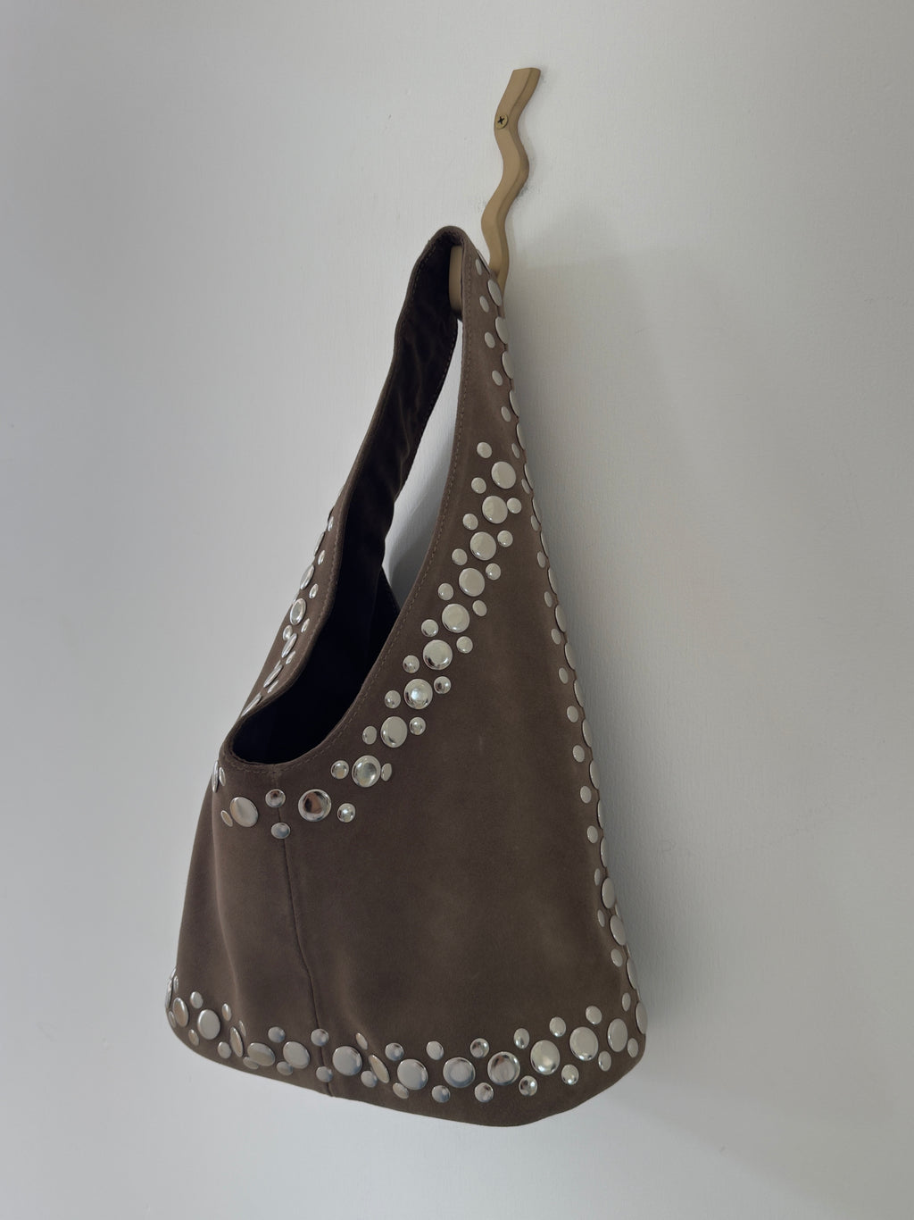 Leather Suede Stud Bag Taupe