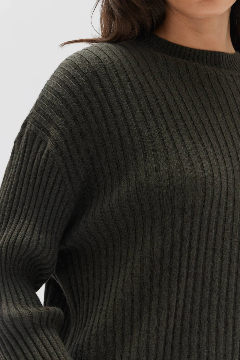 Cashmere Rib LS Top Olive