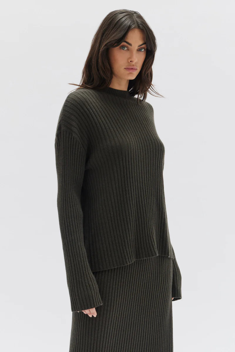 Cashmere Rib LS Top Olive