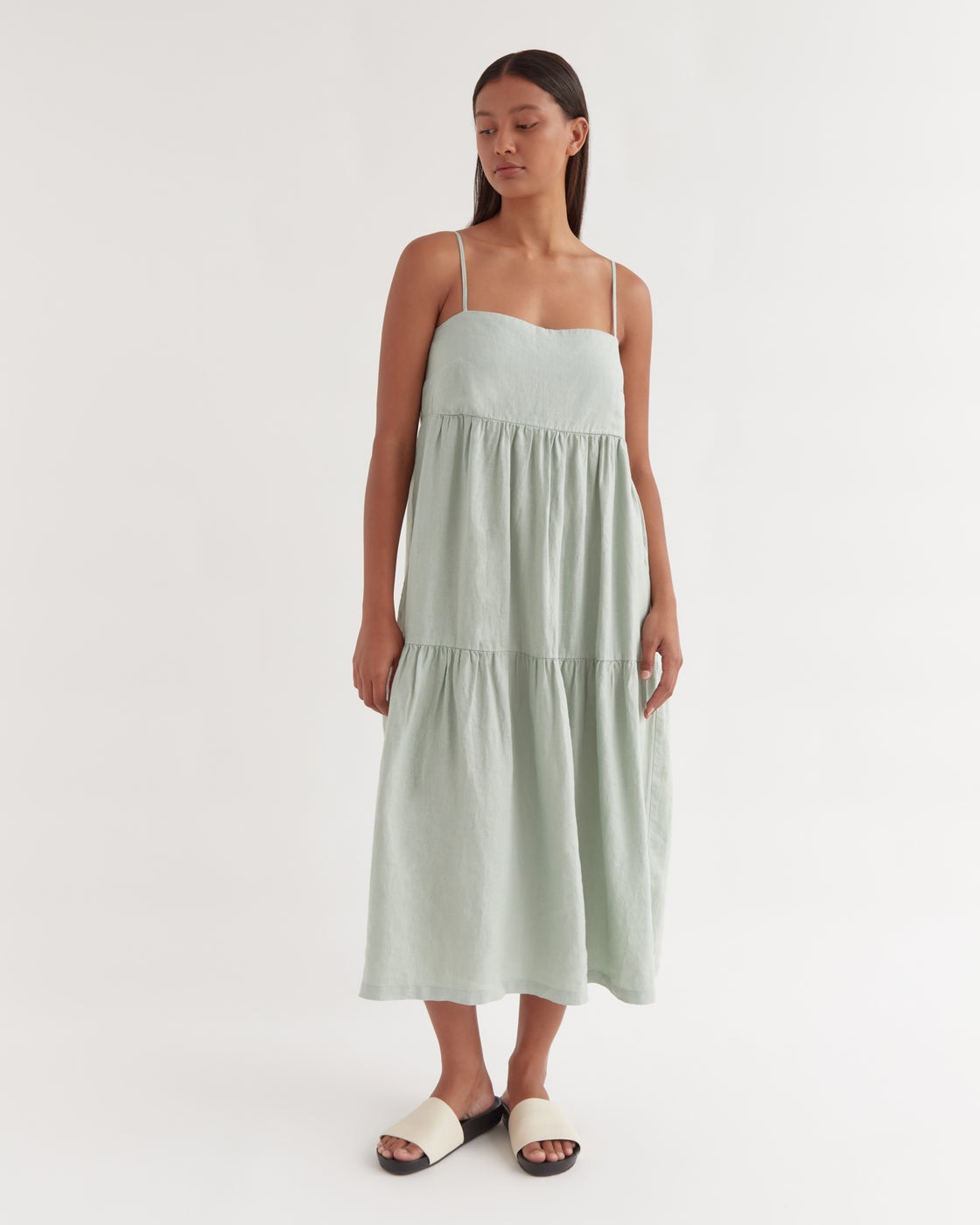 Willow Linen Dress Ocean Green