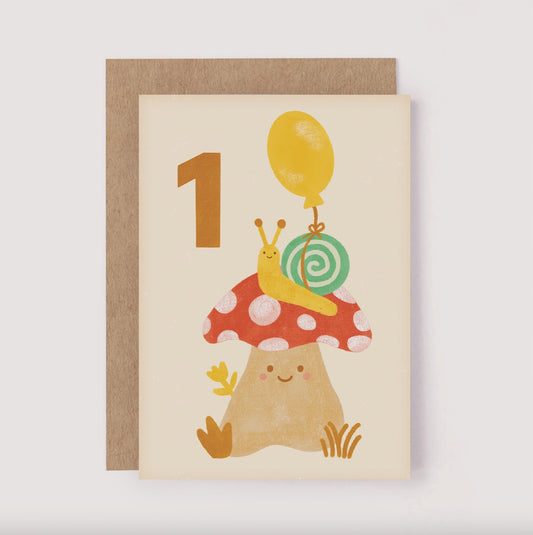 ONE Mushroom Snail Bday Card