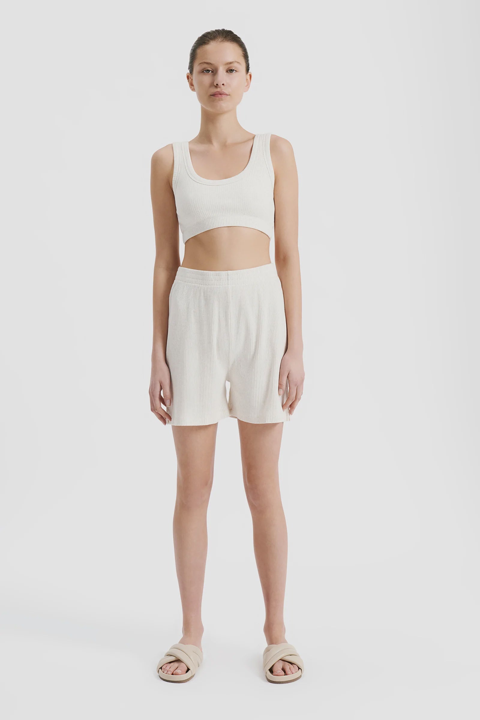 Rib Longline Short Cream Marle