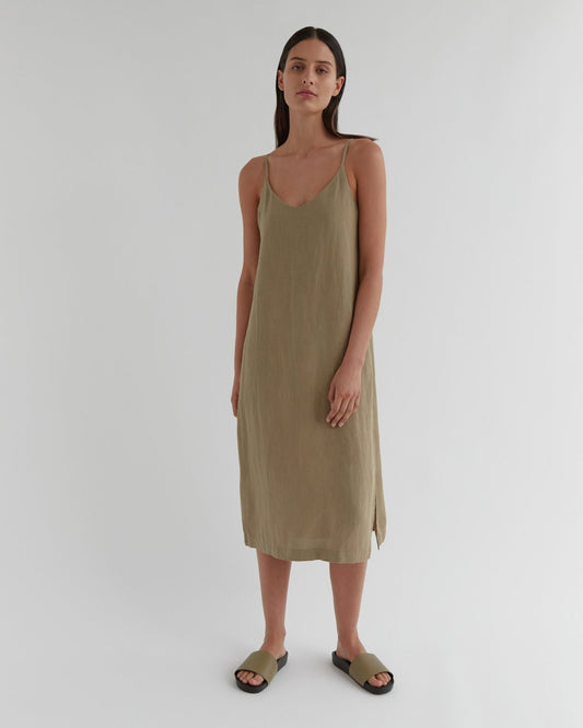Linen Slip Dress Olive