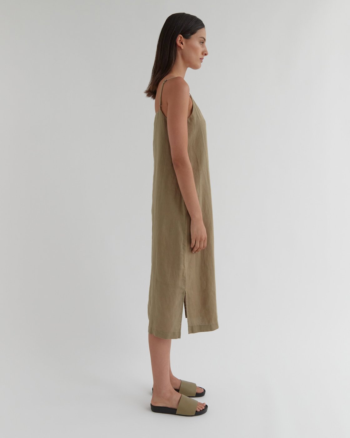 Linen Slip Dress Olive